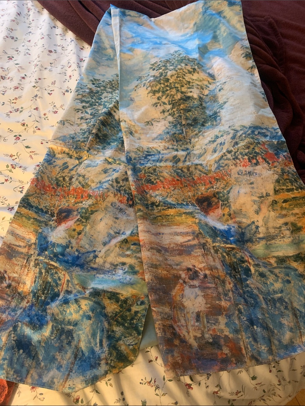 Scenic Blue Multi-Color Printed silk scarf 27 inches X 74 inches long